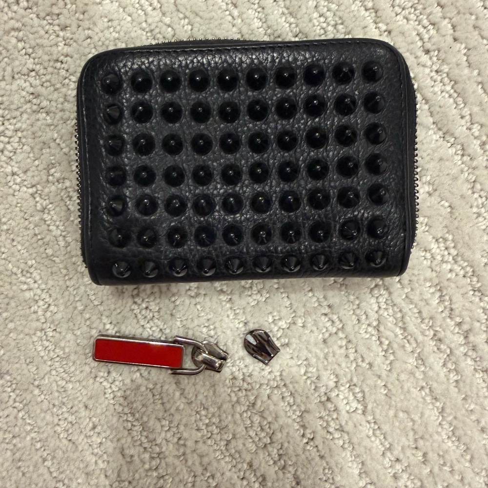 Christian Louboutin studded card coin wallet black red